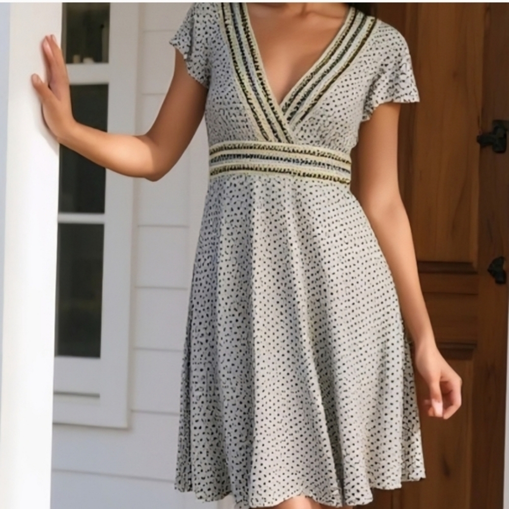Maggy London Black and Cream Polka Dot Mini Dress